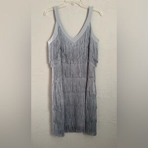 NWT White House Black Market Silver/Gray Fringe/Tassel/Flapper 1920s Dress, Sz M